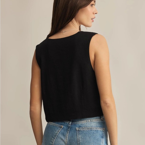 Z Supply Black Button-Front V-Neck Linen Vest - Picture 3 of 7